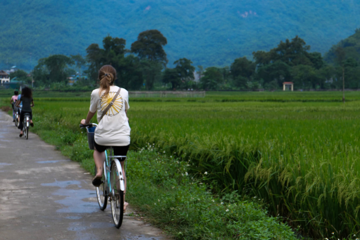 Cycling through the rice fields in Mai Chau