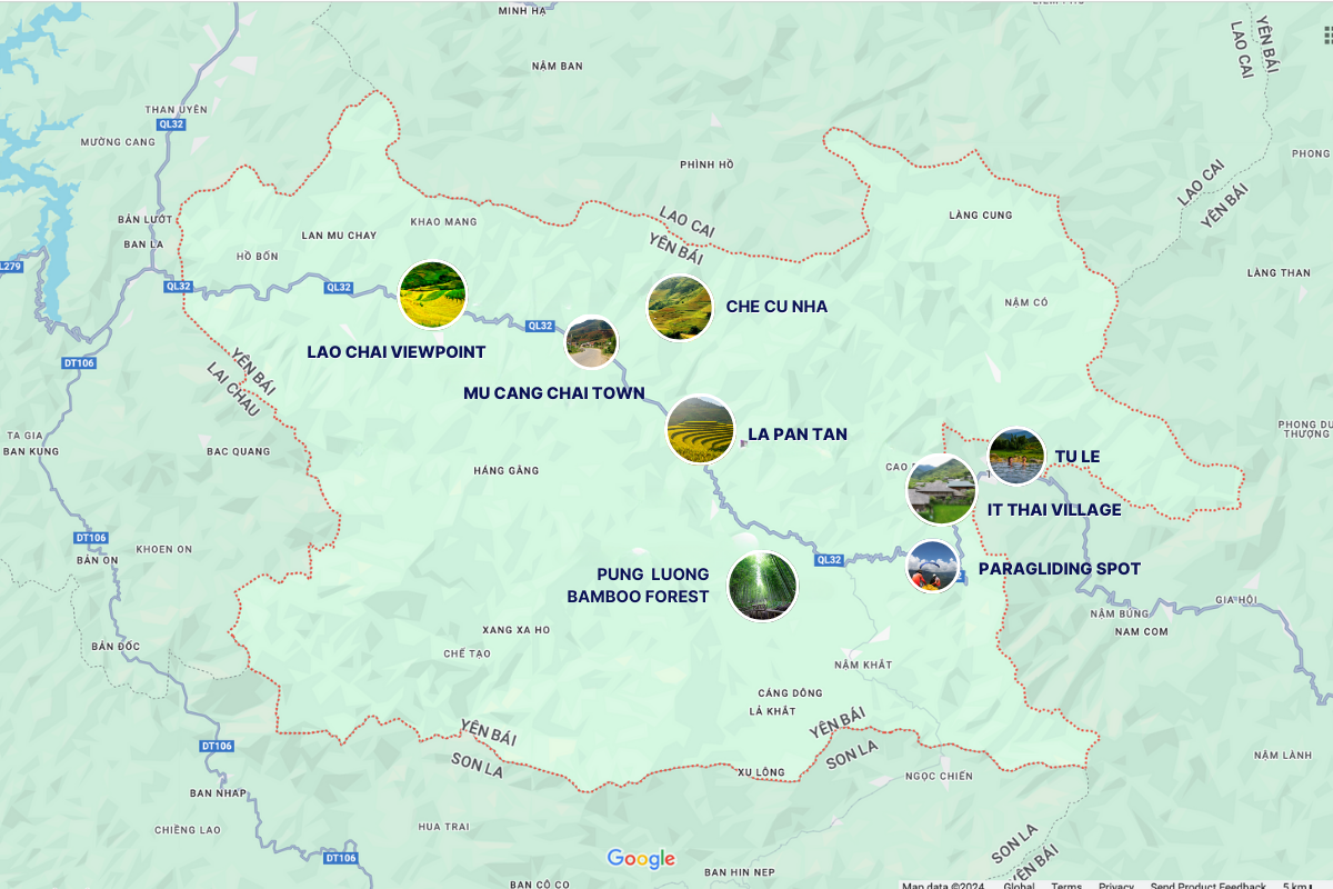 Map of places to visit in Mu Cang Chai